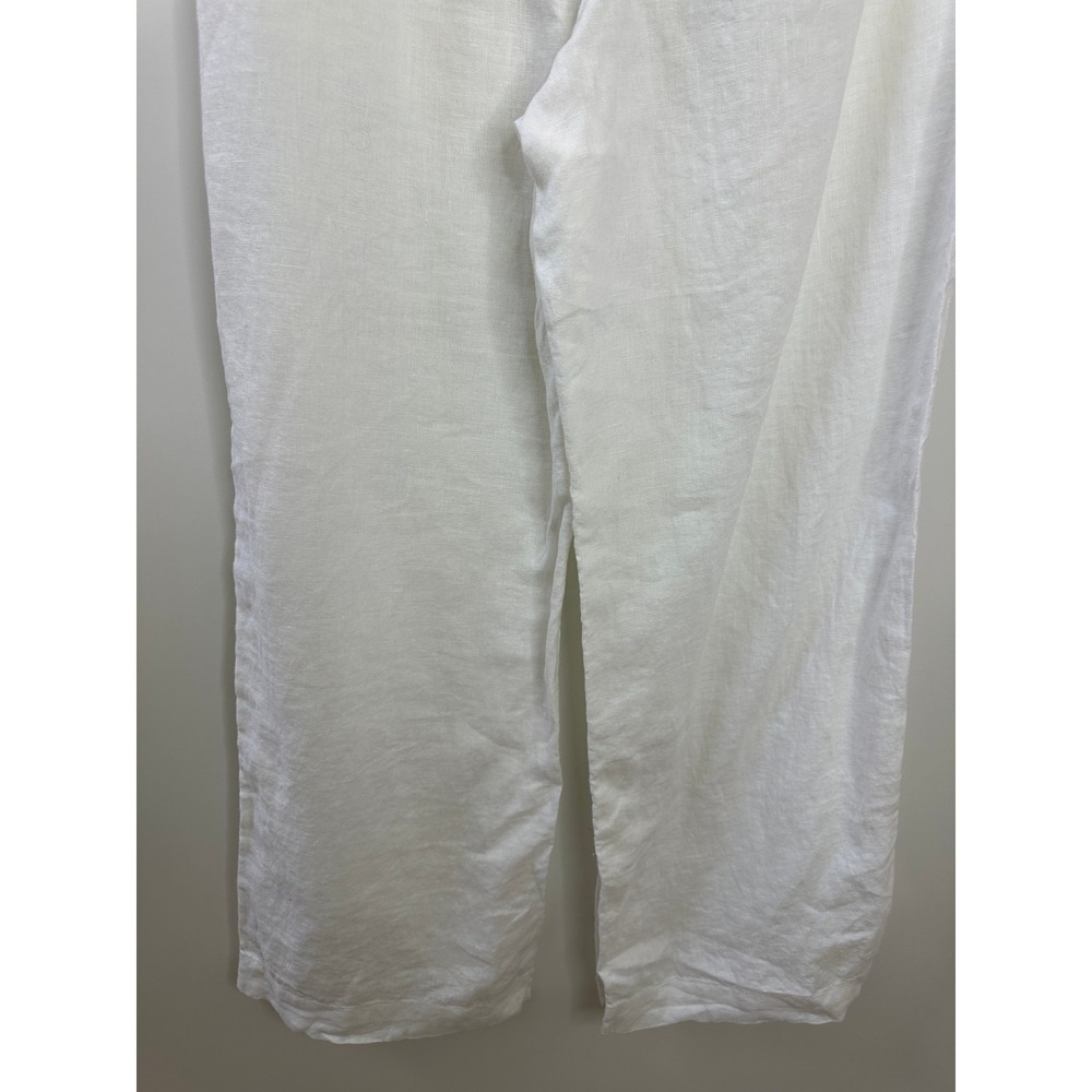 Athleta Retreat 100% Linen Wide Leg Pants White Resort Beach Zip Pockets Size 8 - Picture 13 of 14
